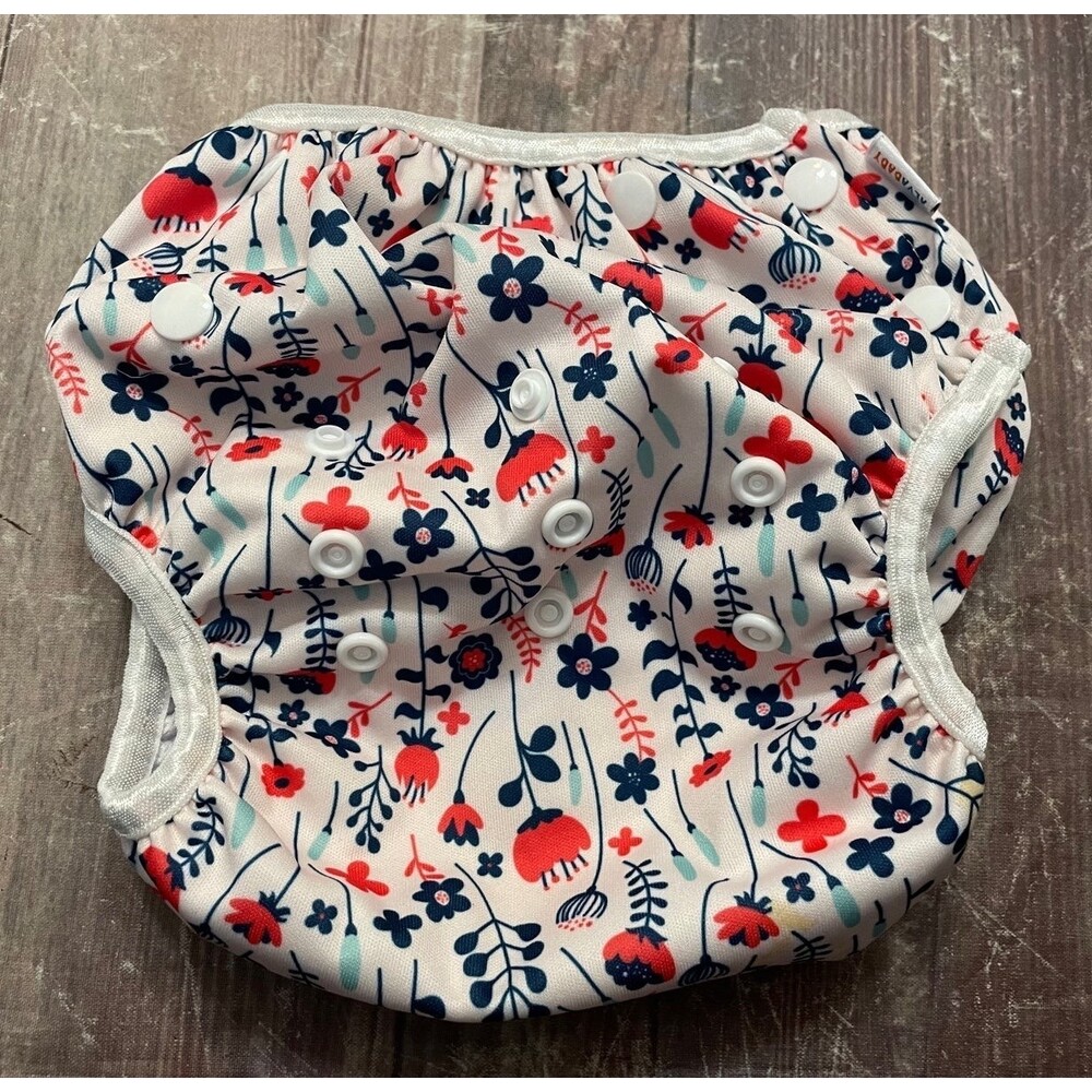 Alva Baby Red & Blue Flowers Reusable Adjustable Cloth Diaper